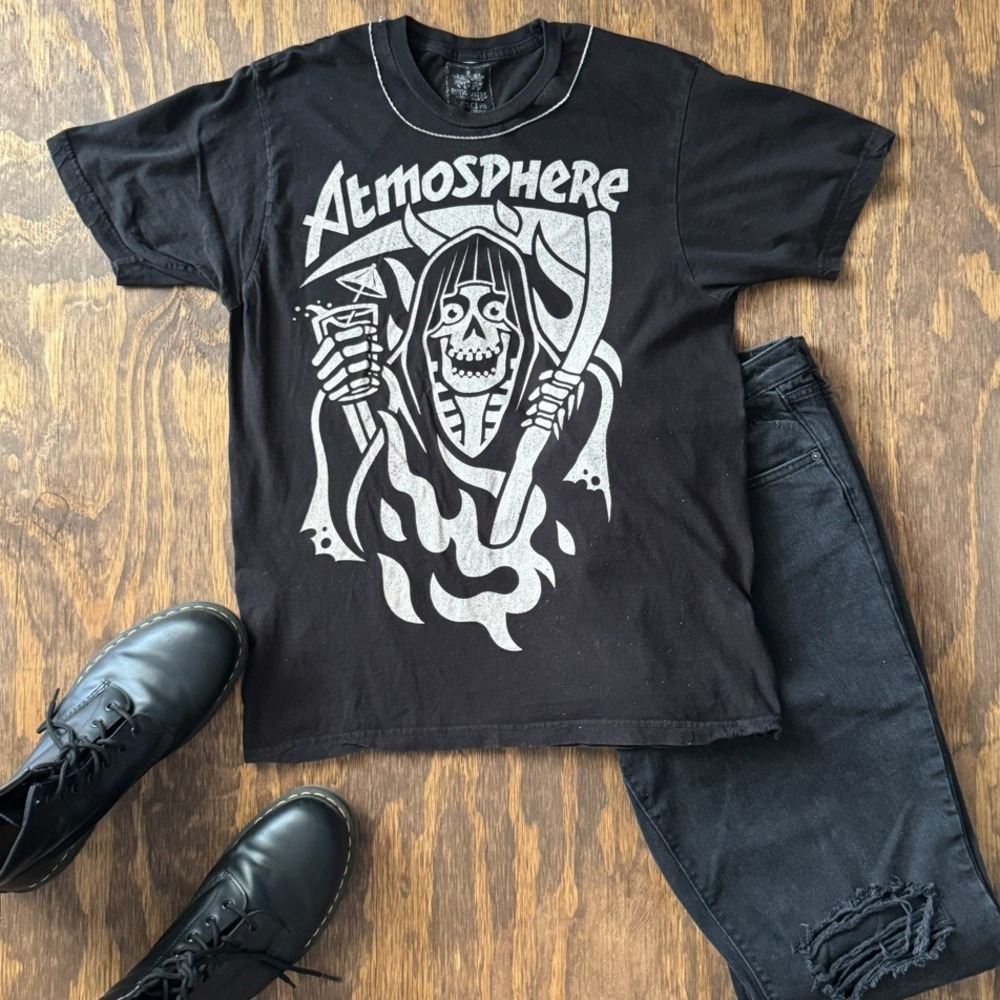 Atmosphere‎ Reaper Graphic Tee Men's Small Black Skull Grim Reaper Shirt